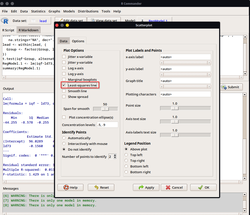 Se muestra las opciones de configuración para realizar el gráfico de dispersión